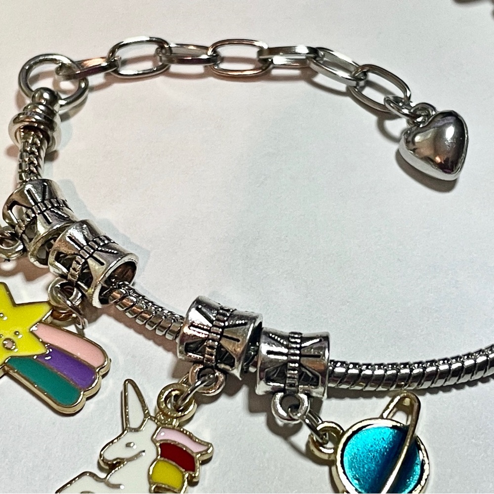 Kawaii Unicorn Rainbow Charm Pandora Style Bracelet, Colorful Enamel Charms, Y2K - Picture 9 of 16
